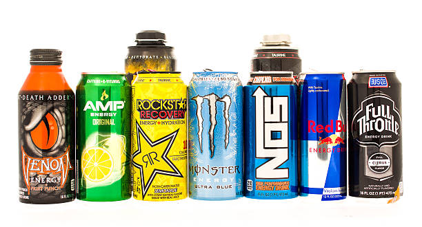 Winneconne, WI, USA - 27 July 2015:  Some of the biggest energy drinks on the consumer market. Red Bull, Monster, Amp, Rockstar, Full Throttle, NOS and Venom